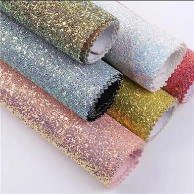 Sparkly Chunky Mesh Syntetisk Glitter Kunstlær Stofflaken For Skovesker