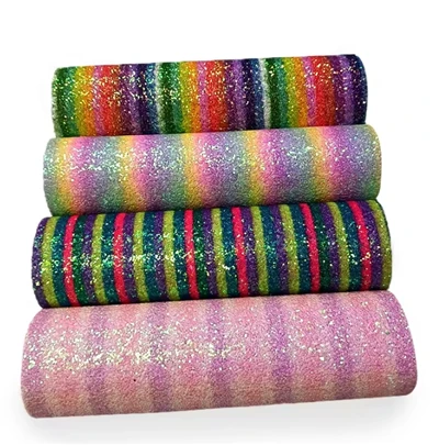 Rainbow Stripe Chunky Glitter Pu-skinn