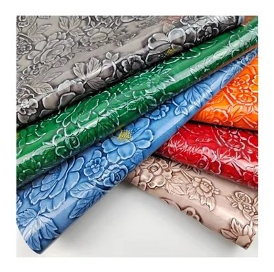 Engros Høyglans Høyglans Camellia Preget Faux Vinyl Rollsl For Craft DIY Vesker Veske møbeltrekk